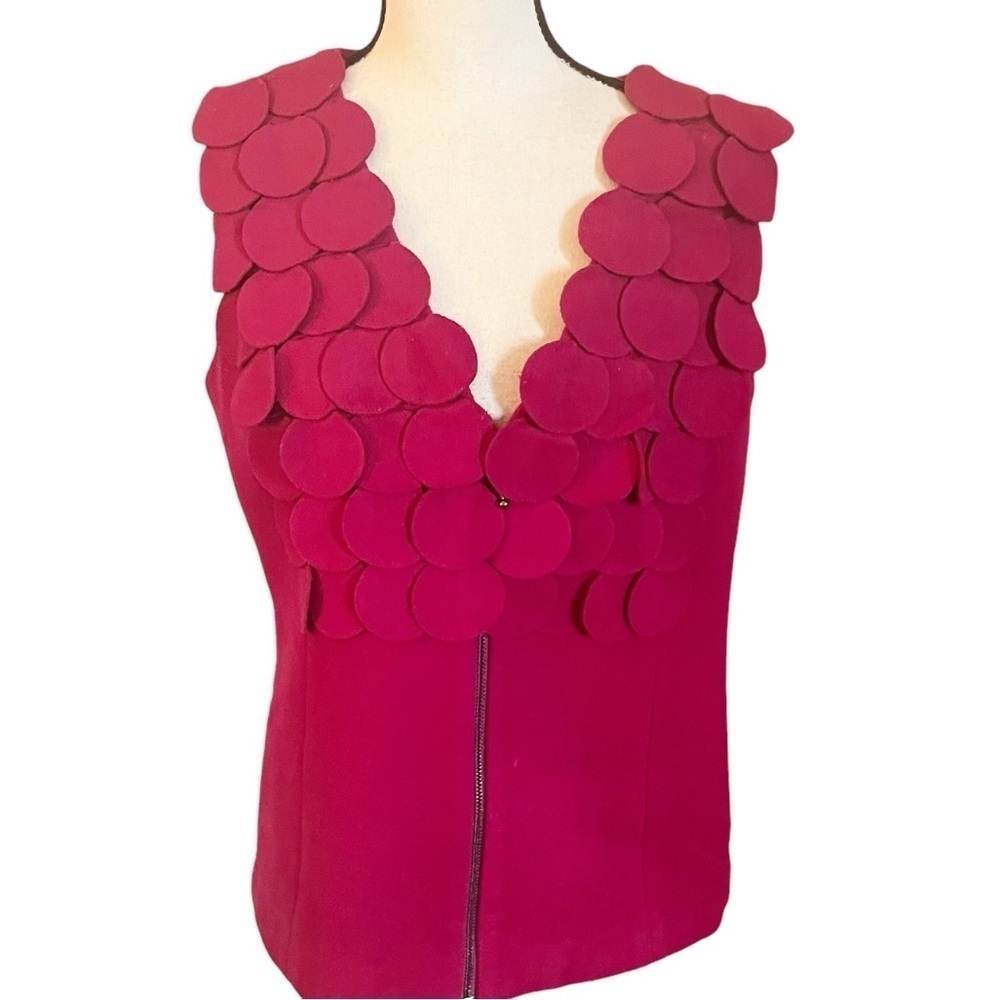 Sharon Young Vintage Wool Blend Zip Front Petal Vest Fuchsia Sz M